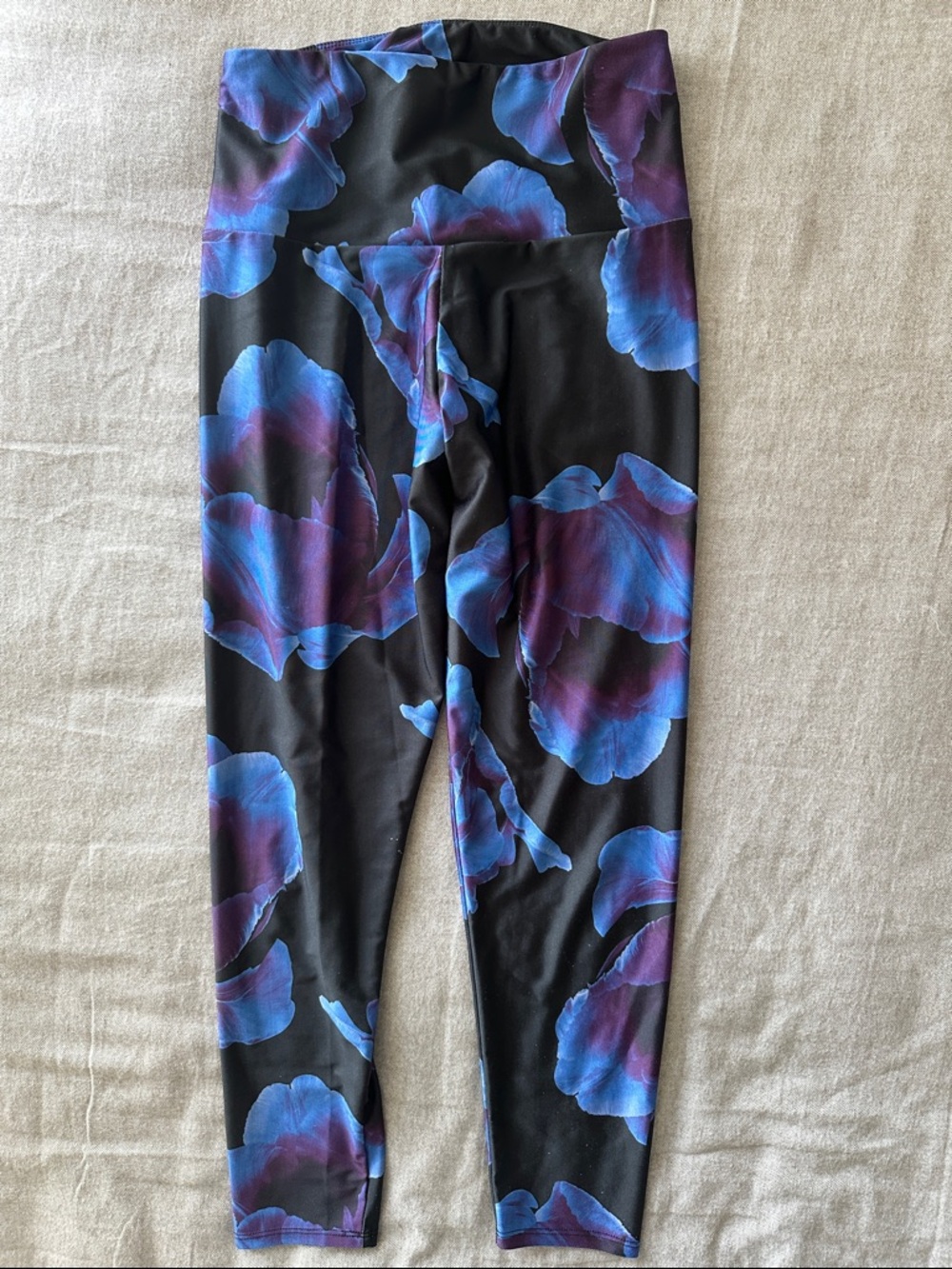 Onzie Black Leggings with Blue and Purple Floral Design